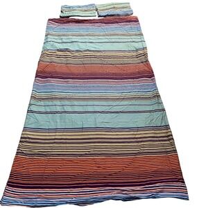 IKEA Andrea Satin Striped King Duvet Cover Multi-Color Cotton Retro